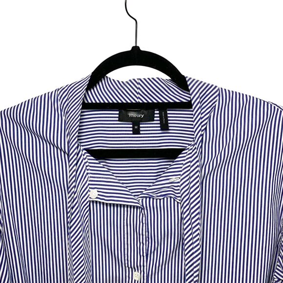 THEORY Weekender Cotton Tie Neck Striper SHirt - Picture 4 of 8